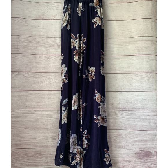 Band of Gypsies Dark Blue Floral Jumpsuit Butterfly Sleeve Elastic Waist Size XS - Picture 3 of 16